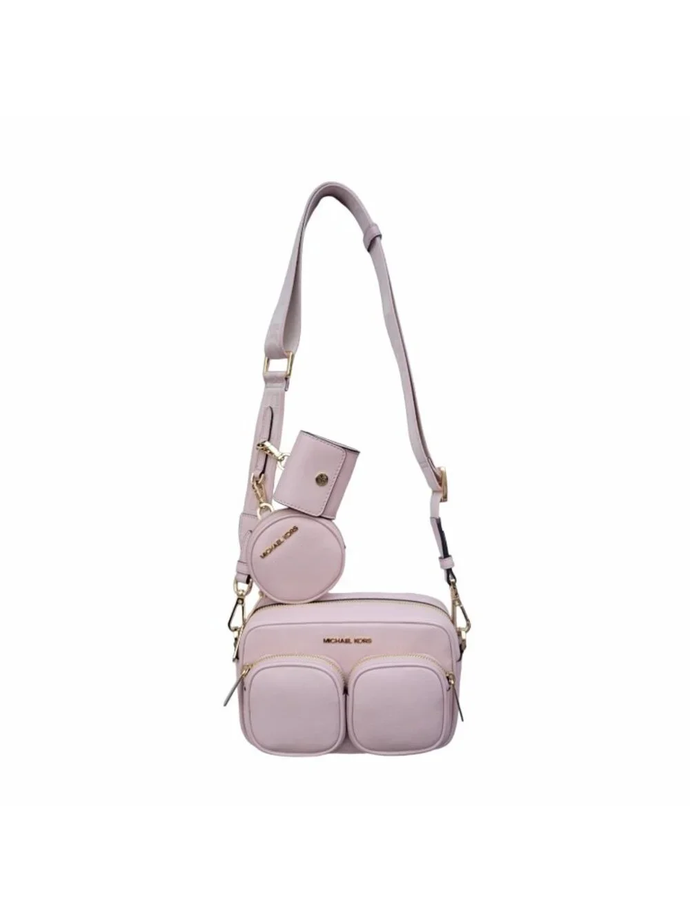❤️Michael Kors Sz M Crossbody Bag Jet Set Leather with Tech Case Pink Gold New